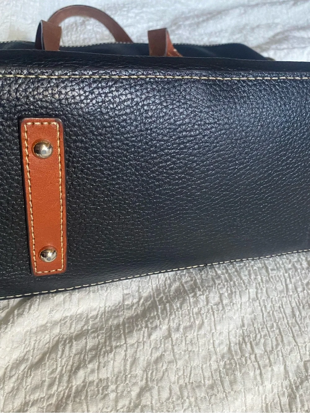 Dooney & Bourke Black Pebble Leather Messenger with Brown Accents